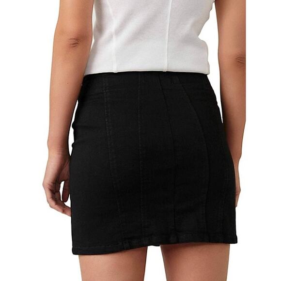 Free People Skirt Black Denim Front Zip Mini High Rise Layla Sexy We the Free 10 - Picture 9 of 10